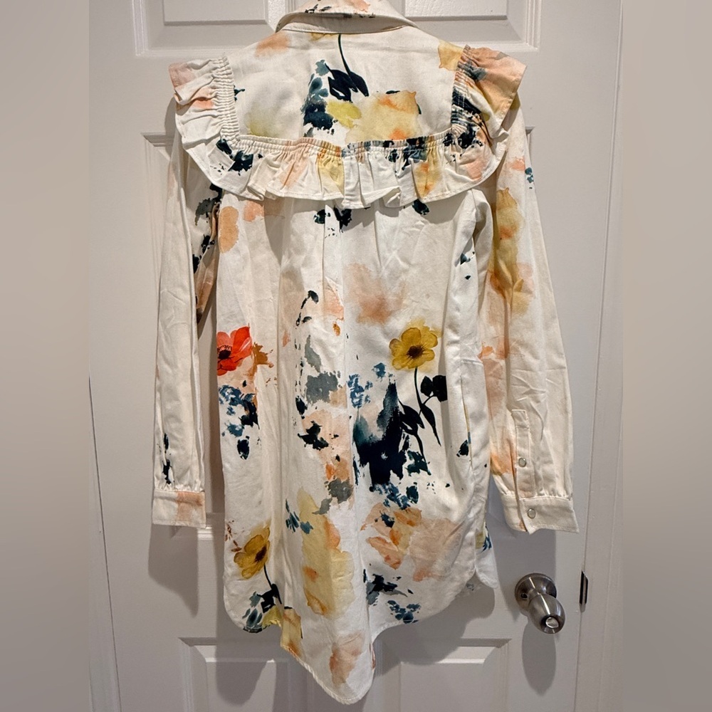 NWT Anthropologie Pilcro Small Long-Sleeve Ruffled Denim Mini Shirt Dress - Picture 11 of 13